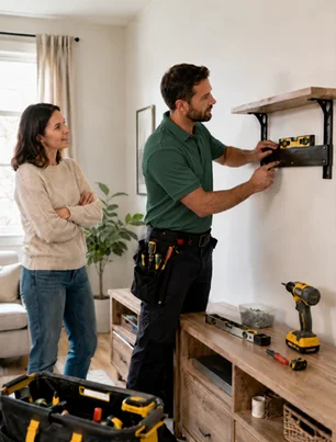 A handyman fitting a replacement interior door